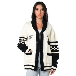 Women's The Wild Collective Cream Los Angeles Dodgers Jacquard Button-Up Sweater - Picture 1 of 2
