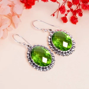 Peridot Gemstone 925 Sterling Silver Jewelry Earring, Beautiful Earring - Picture 1 of 4
