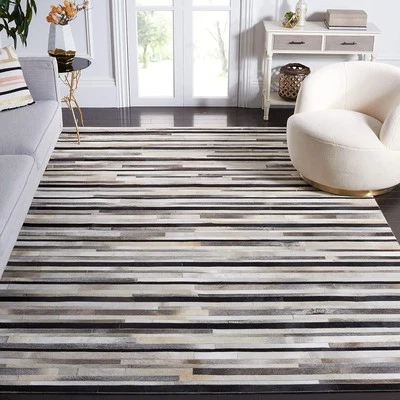 Hand Woven Natural Cowhide Hair on Patch Work Leather Modern Room B-05 - Image 1 of 4