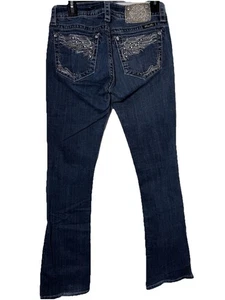 Miss Me Jeans Boot Cut Size 28x33 Distressed Embellished Angle Wing Pockets GUC - Picture 1 of 12