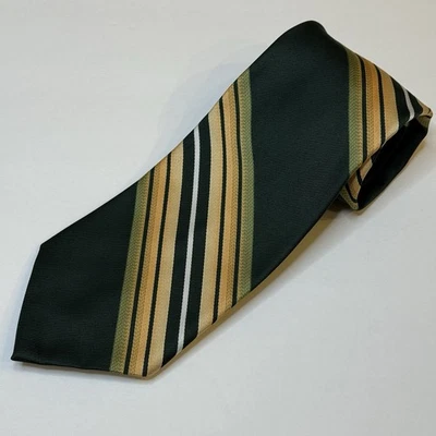 "Corbata Christian Dior Cravates de poliéster a rayas verdes/doradas vintage 53,5"" X 4""" Foto 1 de 4