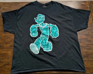 POPEYE T-Shirt 3XL Black Teal Floral Rose Grunge Streetwear Sailor 2015 Y2K - Picture 1 of 6