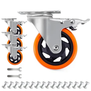 4 Inch Plate Casters Wheels 1800lbs Heavy Duty Casters with Brake Polyurethan... - Bild 1 von 7