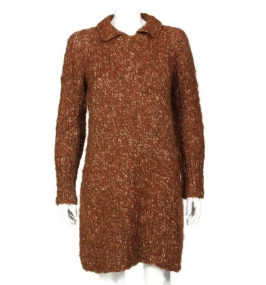 Винтажный домотканый коричневый вязаный сплетенный воротник длинным рукавом свитер платье M/L - Изображение 1 из 4