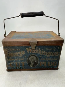 Antique George Washington Cut Plug Adv Tobacco Lunch Box Tin Litho early 1900s - Picture 1 of 10