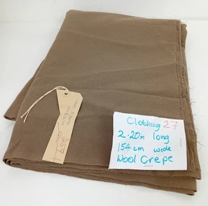 Taupe Wool Crepe Fabric 2.20m x 154cm Fraying Requires Cleaning - T67 - Picture 1 of 5