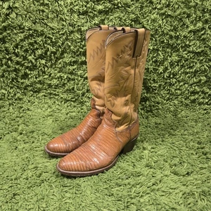 Justin Lizard Leather Boots - Womens Size 7 A - Brown Pointed Toe Boots - Picture 1 of 8