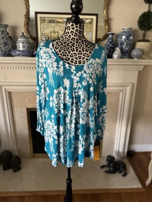 Ruby Rd. Túnica para mujer Top Plus Tropical Splash multicolor plisada 2X Foto 1 de 4