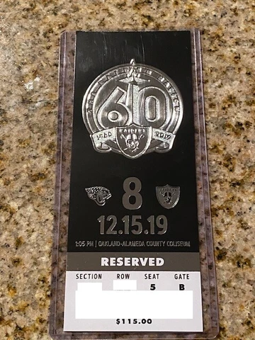 OAKLAND RAIDERS SEASON TICKET STUB v JACKSONVILLE JAGUARS 12/15/2019 MINT UNUSED Cover