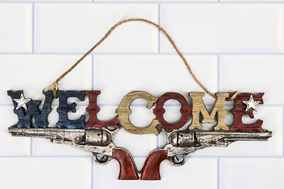 Rústico Western Texas Lone Star Pistolas Doble Revólver Letrero de Bienvenida Decoración de Pared Foto 1 de 4