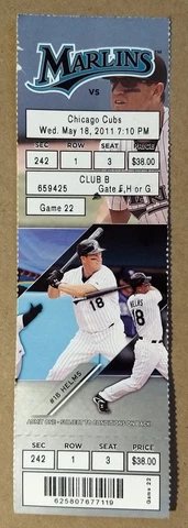 Miami Florida Marlins Ticket Stub 05-18-11 vs Cubs Wes Helms - Lot #1 Cover