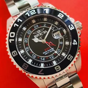 Invicta GMT Watch Date Black Dial Rotatable Bezel 17145 Box & Bracelet Mens Dive - Picture 1 of 9