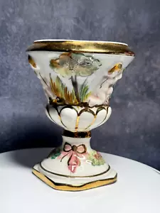 Antique Vase Urn Capodimonte Keramos Porcelain Italy Gilded Putti Cherubs - Picture 1 of 12