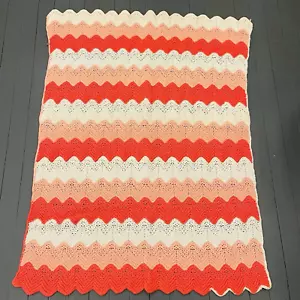 Manta afgana vintage hecha a mano Zig Gag coral melocotón blanco 56 x 42" - Imagen 1 de 15