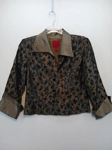 JS Collection ~ Jacket Women Sz 10 - Gold Taupe Beaded Leaf Fall Holiday Vintage - Picture 1 of 7