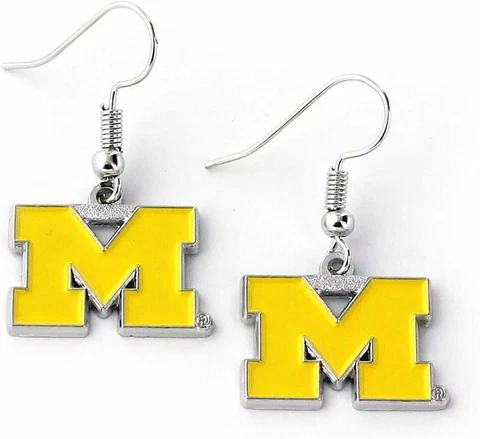 Michigan Wolverines NCAA Logo Silver Dangler Earrings Hypo-Allergenic Cover