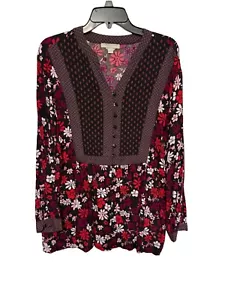 Woman Within Peasant Tunic Top Patchwork look V Neck Womans 22/24 - Picture 1 of 5