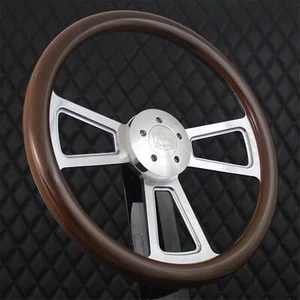 18" Billet Aluminum Steering Wheel Big Rig Dark Mahogany Wood 5 Hole Semi Truck - Bild 1 von 7