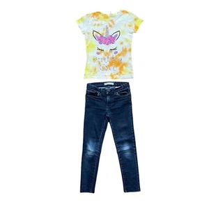 Levi's Girl's Dark Wash Jeans and Unicorn Birthday Girl Tie-Dye Shirt Size 6 - Picture 1 of 12