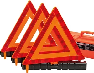 DSV Warning Reflective Safety Heavy Base Triangles DOT 3 Pack & Carrying Case - Picture 1 of 8