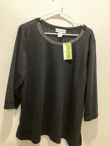 Cathy Daniels Ladies Black Size 1X Pullover Sweater Round Neck Silver Sequins - Picture 1 of 5