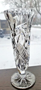 Bohemia 24% lead crystal bud vase clear cut glass Czech Republic Pinwheel 6.5" - Picture 1 of 6