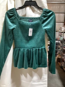 Gap Women’s Green Smocked Long Sleeve XS Petite Stretch Top NEW with Tag - Picture 1 of 1