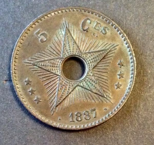 Belgian Congo - Independent State - Very Nice 1887 5 Centime Coin - Picture 1 of 2