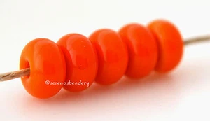 5 Bright OPALESCENT ORANGE * Lampwork Spacer Beads Glossy Glass Handmade Donut - Picture 1 of 3