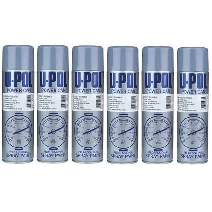 6X U-Pol Grey Primer Spray High Build Power Can Aerosol Professional Spray 500ml