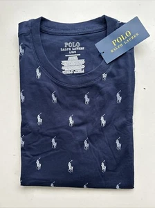 Polo Ralph Lauren Mens Navy All Over Pony Cotton Jersey Sleep Lounge Shirt L - Picture 1 of 5