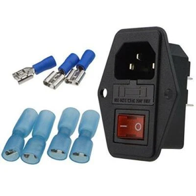 URBEST Male Power Socket 10A 250V Inlet Module Plug 5A Fuse Switch with 7Pcs - Image 1 of 4