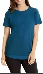 Danskin Ladies Ribbed Tulip Hem Blue Teal Short Sleeve T-Shirt Large - Picture 1 of 4