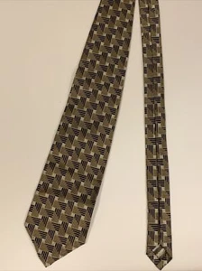 Hickey Freeman-Men’s Neck Tie-100%Silk, Black, Gold, Gray Pattern - Picture 1 of 5
