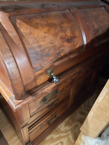 1850-1890's Antique Victorian Walnut Cylinder Secretary Desk Bookcase Cover