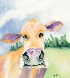 SALE PRICE Custom Matted and Framed Original Cow Watercolor Painting - Picture 1 of 2