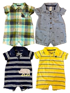 Carters Baby Boy Collared Rompers 3 Months Summer Clothes Lot Outfits Weiner Dog - Picture 1 of 9