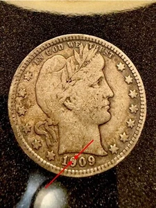 🔥1909 Barber Silver Quarter 25c Mint Error Coin Die Break Cud In Date Die Chip - Picture 1 of 5