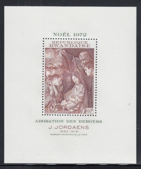 Folha de lembrança RWANDA "Adoração dos Magos" por Jacob Jordaens MNH - Imagem 1 de 1