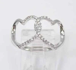 0.15Ct Round Lab-Grown Diamond Open Double Heart Anniversary Band 14K White Gold - Picture 1 of 6