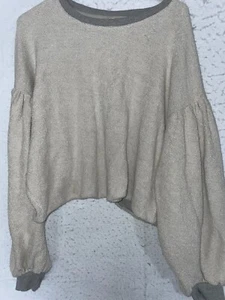 Free People Sweatshirt Crop Top Drop Ballonärmel grau Damen L Reverse Fleece - Bild 1 von 8