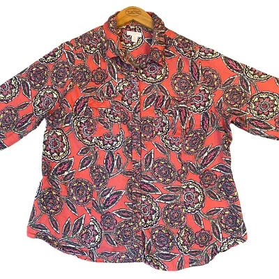 Camisa Charter Club para mujer talla 18 lino rosa abotonada manga enrollable boho batik Foto 1 de 4