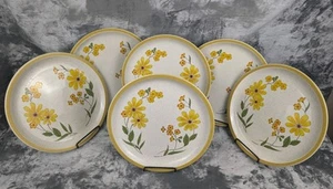 Vintage Stoneware Dinner Plates Ward Larke Yellow Daisy Ovenproof 11" Set of 6 - Picture 1 of 24