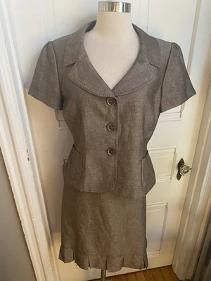 TAHARI ASL FALDA MARRÓN MOTEADO MEZCLA LINO TRAJE-TALLA 8P-FALDA PLISADA INFERIOR!! Foto 1 de 4