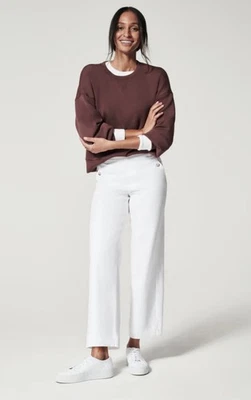 NWT SPANX Stretch Twill Cropped Wide Leg Pull On Pant Bright White Petite S $128 - Image 1 of 4