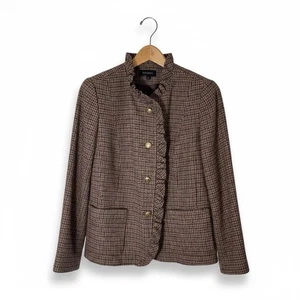 Talbots Autumn Checks Ruffle Jacket Size 16 Women Wool Blend Long Sleeve Buttons - Picture 1 of 12