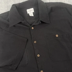 Linea Uomo Silk Button Down Shirt Men's 2X XXL Black Short Sleeve Camp Hawaiian - Picture 1 of 10