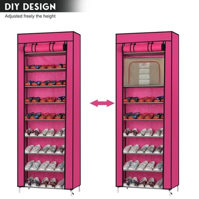 3Colors 10-Tier 9Lattices Portable Shoe Rack Storage With Dustproof Fabric Cover - Image 1 of 4