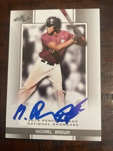 MICHAEL BROWN 2019 "1ST EVER PRINTED" LEAF PERFECT GAME NIKE RC #207 AUTO SIGNED - Picture 1 of 10