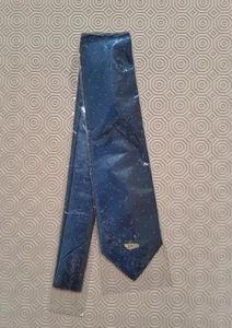 Vtg Paul Salgo all silk tie - Blue Gold polka dot Golfer Playing Made in England - Picture 1 of 10
